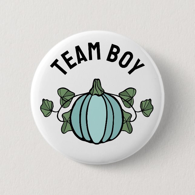 Cute Blue Pumpkin Team Boy Gender Reveal Button (Front)