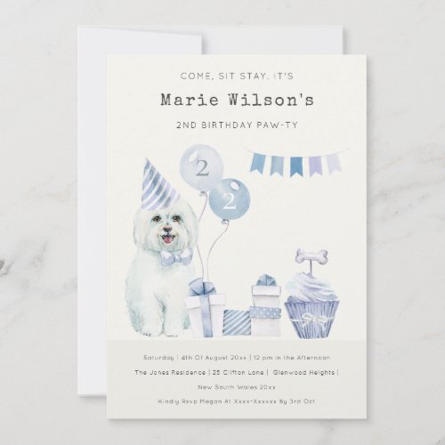 Cute Blue Puppy Dog Any Age Birthday Party Invite 
