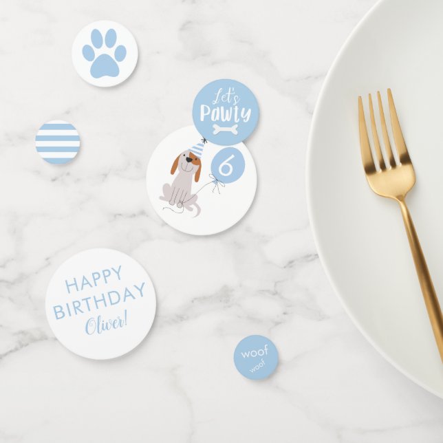Cute Blue Puppy Dog Birthday Party Confetti (Group)