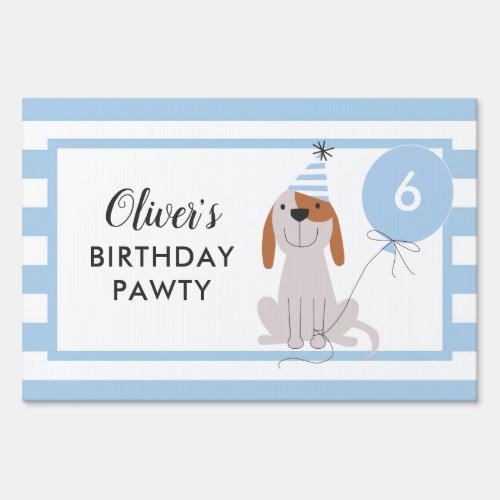 Cute Blue Puppy Dog Birthday Pawty Sign