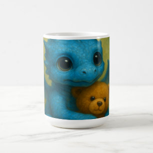Cute Blue Puppy Eyed Baby Dragon with Teddy Bear Color Morph Mug