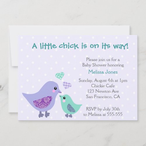 Cute Blue &amp; Purple Bird Baby Shower invitation
