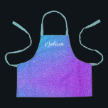 Cute Blue Purple Ombre Glitter Girls Personalized Apron<br><div class="desc">Your child will love to help you in the kitchen with this Cute Blue Purple Ombre Glitter Girls Personalized Apron. The all-over-print background is designed with faux glitter and name is in white calligraphy script lettering. Makes a great gift idea for a girls who loves to cook. CLICK PERSONALIZE TEMPLATE...</div>
