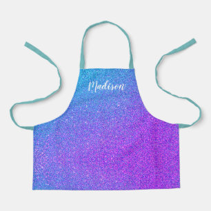 Cute Blue Purple Ombre Glitter Girls Personalized Apron