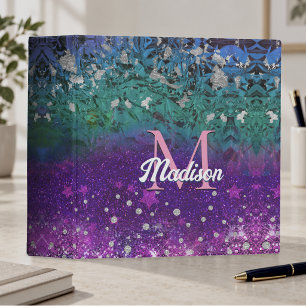 Cute blue purple ombre glitter monogram 3 ring binder