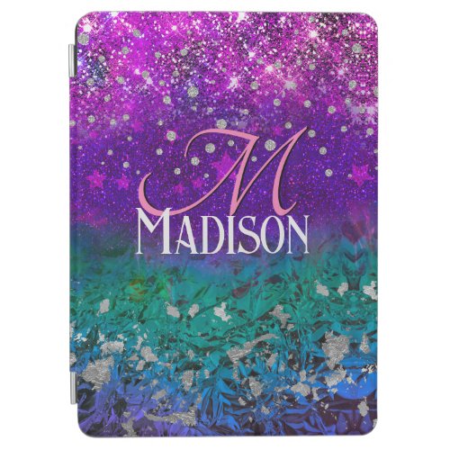 Cute blue purple ombre glitter monogram iPad air cover