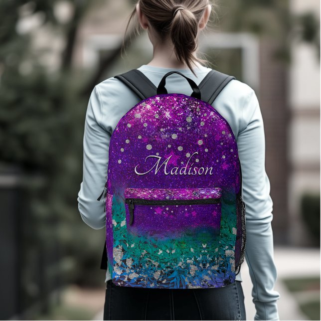 Cute blue purple ombre glitter monogram printed ba printed backpack (Creator Uploaded)