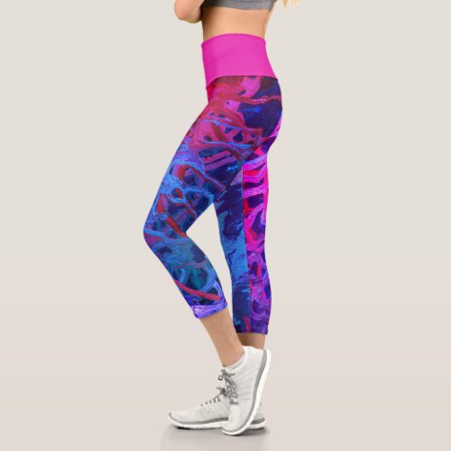 Cute Blue Purple Pink Abstract Grunge Pattern Capri Leggings