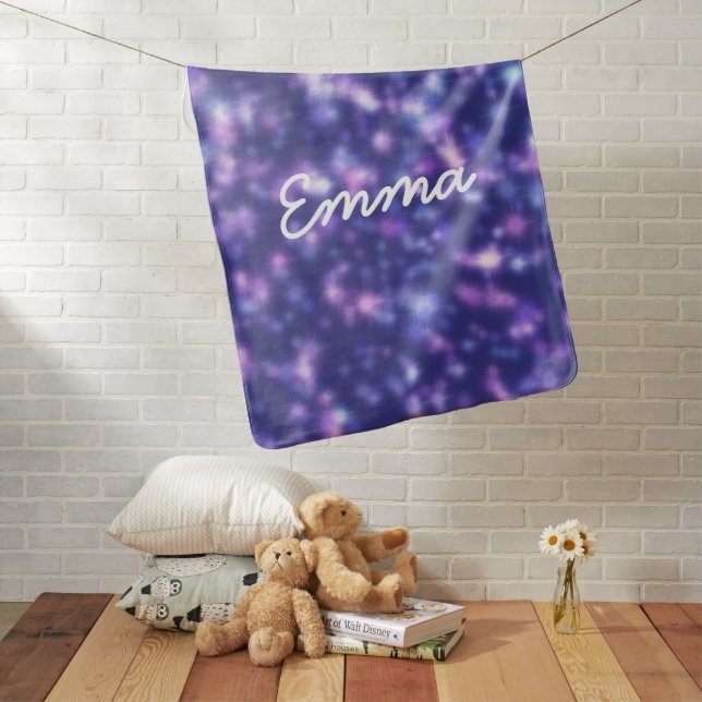 Cute Blue Purple Star Cosmos Baby Blanket (In Situ)