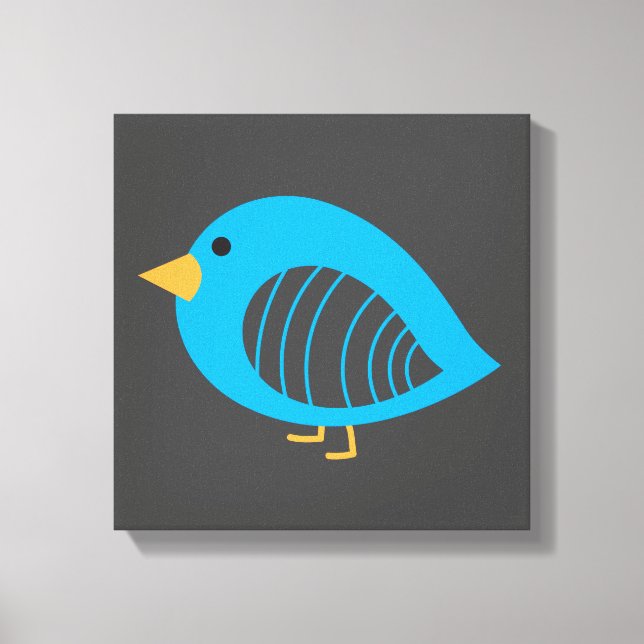 Cute blue quirky birds canvas print (Front)