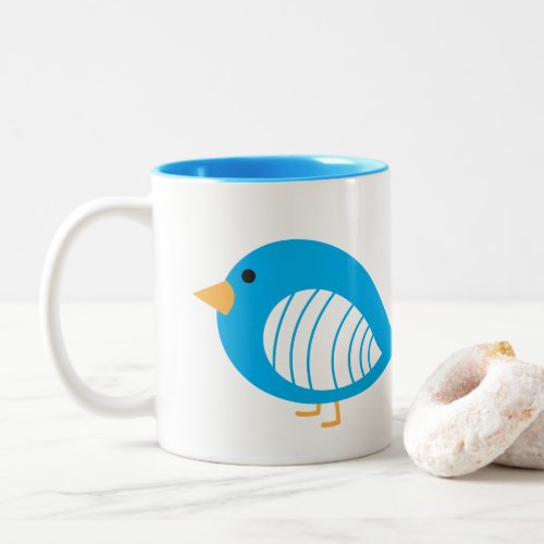 Cute blue quirky birds Two_Tone coffee mug