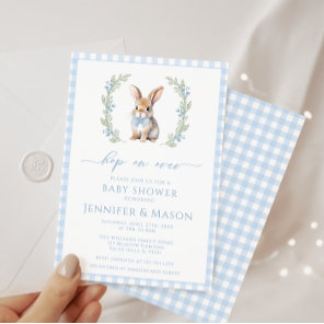 Cute blue rabbit bunny baby boy shower invitation