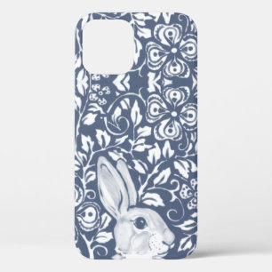 Cute Blue Rabbit Bunny Floral Delft Dedham Unique iPhone 12 Case