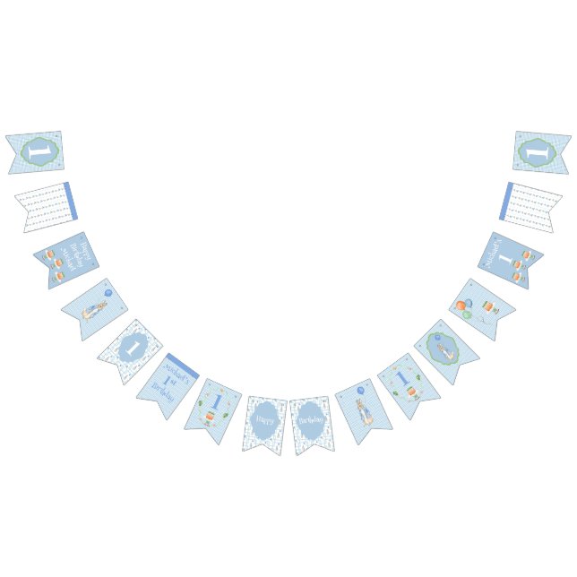 Cute Blue Rabbit One 1st 1 First Birthday Bunting Flags (All)