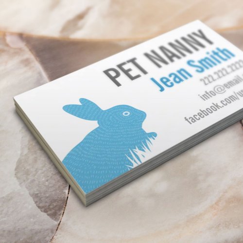 Cute Blue Rabbit Pet Nanny Babysitter Business Card