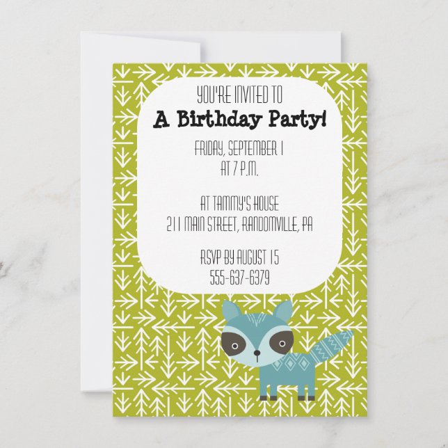Cute Blue Raccoon Party Invitation (Front)