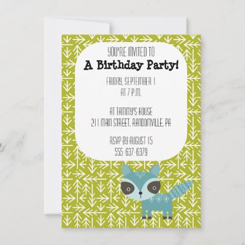 Cute Blue Raccoon Party Invitation