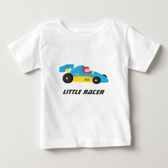 Cute Blue Race Car for The Little Racer Baby T-Shirt (Front)