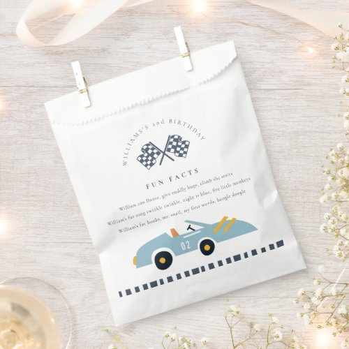 Cute Blue Race Car Kids Any Age Birthday Fun Facts Favor Bag