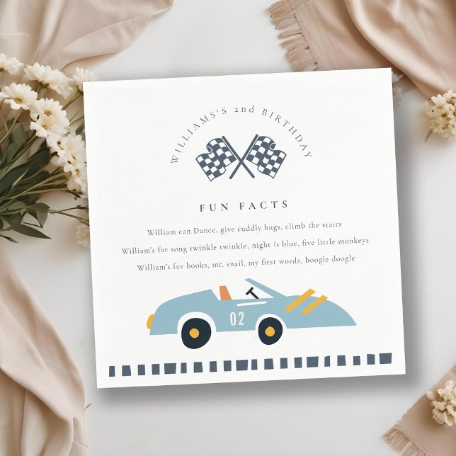 Cute Blue Race Car Kids Any Age Birthday Fun Facts Napkins (Creator Uploaded)
