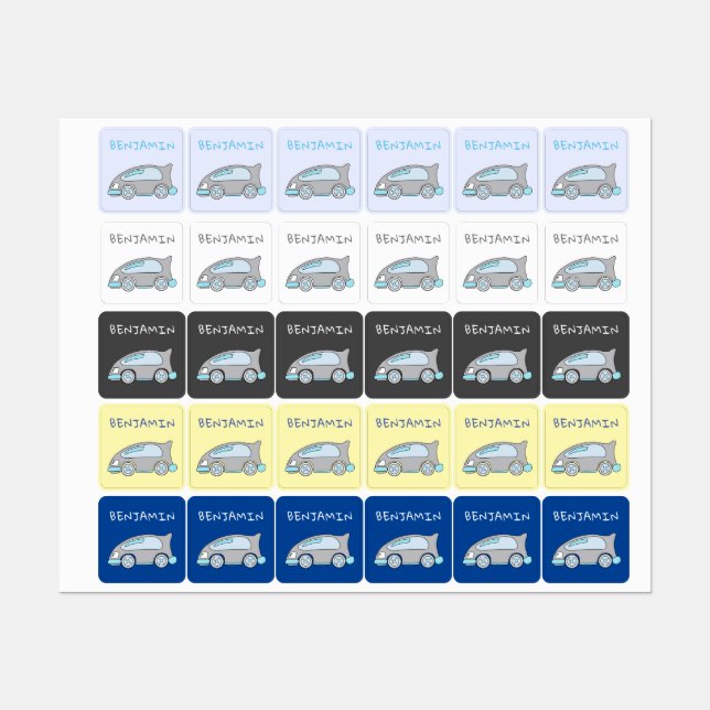 Cute Blue Race Car with Name Boy Kids' Labels (Sheet)