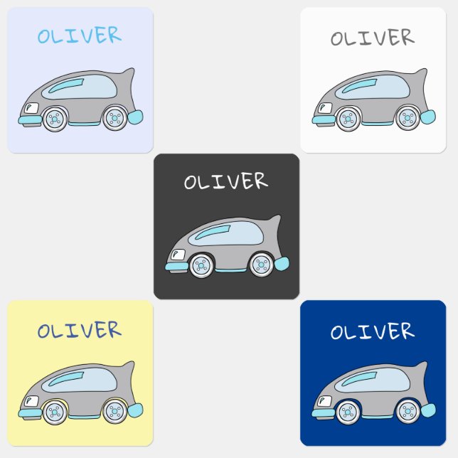 Cute Blue Race Car with Name Boy Kids' Labels (Group)