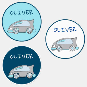 Cute Blue Race Car with Name Boy Kids' Labels
