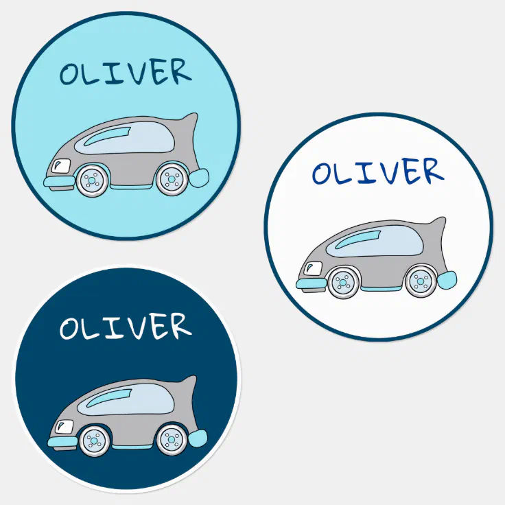 Cute Blue Race Car with Name Boy Kids' Labels | Zazzle