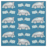 Cute Blue Racing Car Flag Pattern Kids Fabric