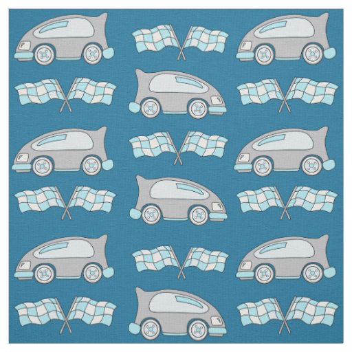 Cute Blue Racing Car Flag Pattern Kids Fabric