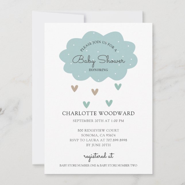 Cute Blue Rain Cloud Baby Shower Invitation (Front)