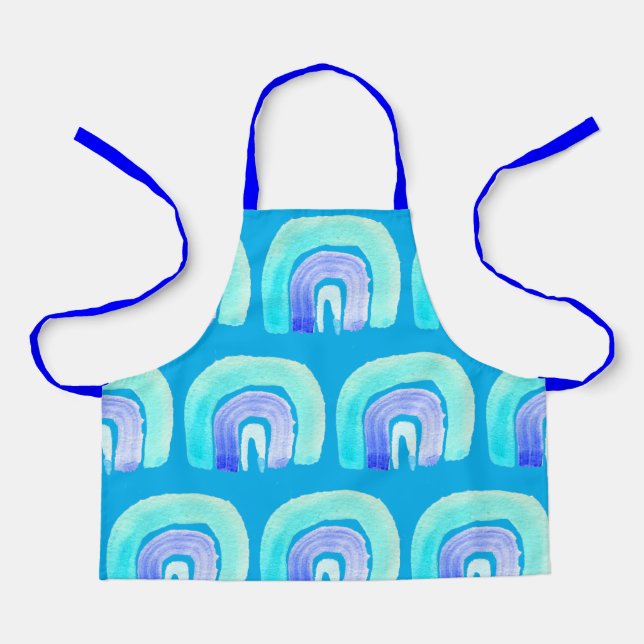 Cute blue rainbow art kids apron (Front)