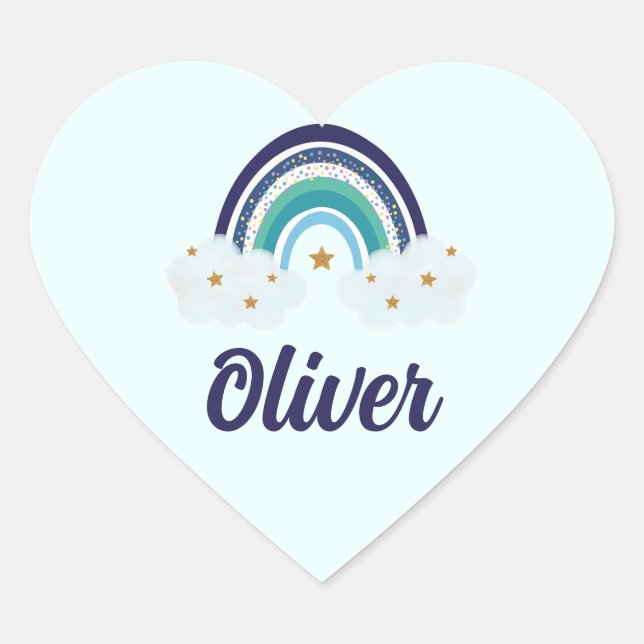 Cute Blue Rainbow | Baby Boy | Personalized Name Heart Sticker (Front)