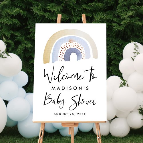 Cute Blue Rainbow Baby Shower Welcome Sign