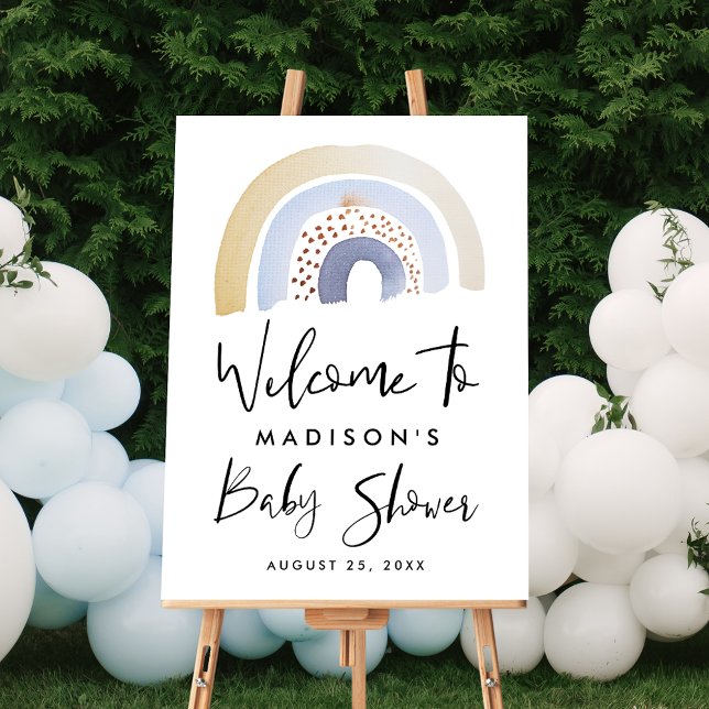 Cute Blue Rainbow Baby Shower Welcome Sign (Creator Uploaded)