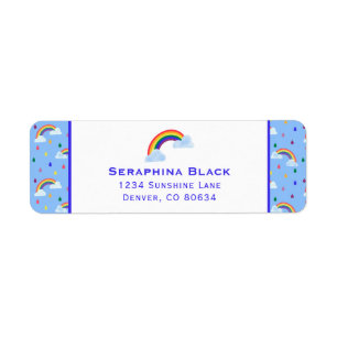 Cute Blue Rainbow Rain Storm Label