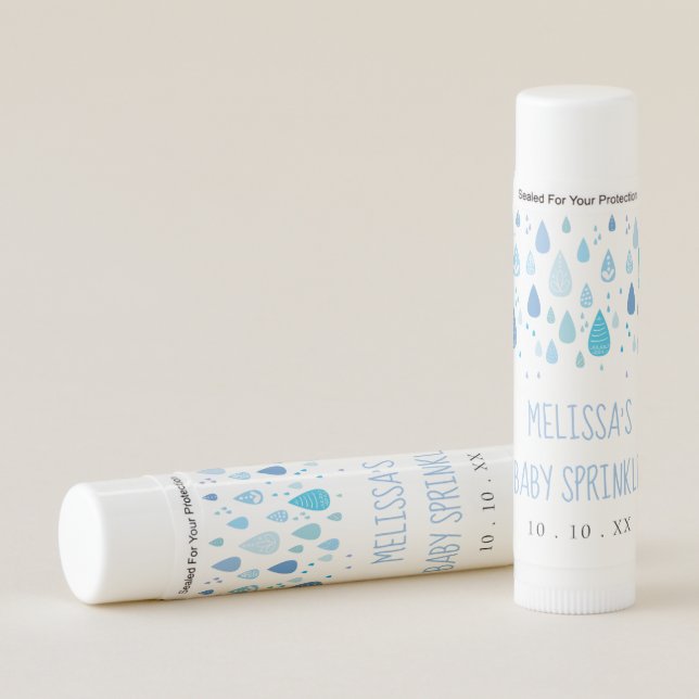 Cute Blue Raindrops Baby Boy Sprinkle Shower Lip Balm (Front)