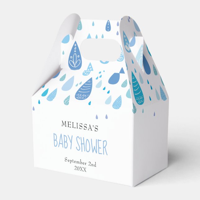 Cute Blue Raindrops Baby Shower Favor Boxes (Front Side)