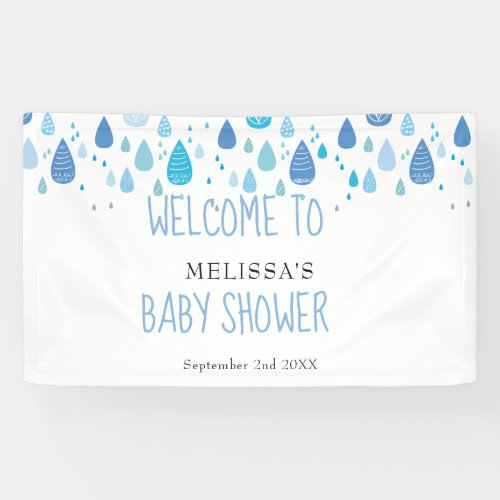 Cute Blue Raindrops Baby Shower  Sprinkle Welcome Banner