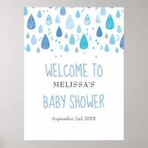 Cute Blue Raindrops Baby Shower / Sprinkle Welcome Poster