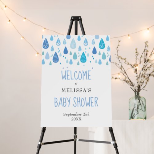 Cute Blue Raindrops Baby Shower Welcome Sign