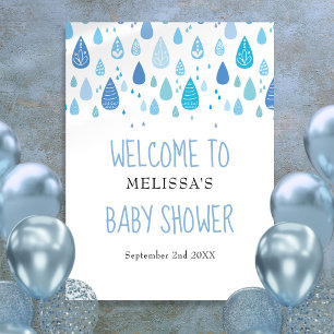 Cute Blue Raindrops Baby Shower Welcome Sign