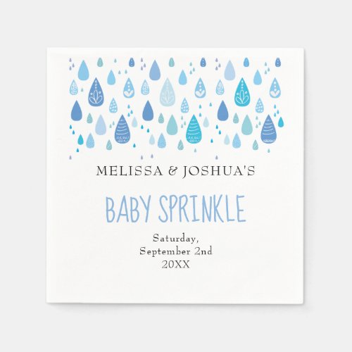 Cute Blue Raindrops Couples Baby Shower  Sprinkle Napkins