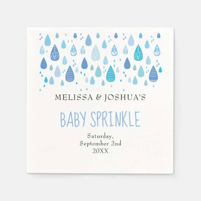 Cute Blue Raindrops Couples Baby Shower / Sprinkle Napkins (Front)