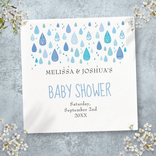 Cute Blue Raindrops Couples Baby Shower Sprinkle Napkins