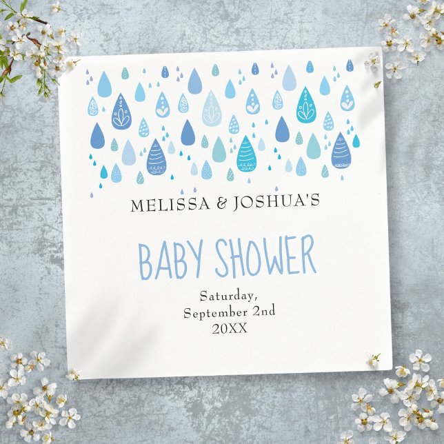 Cute Blue Raindrops Couples Baby Shower Sprinkle Napkins (Cute Blue Raindrops Couples Baby Shower Sprinkle Napkins)