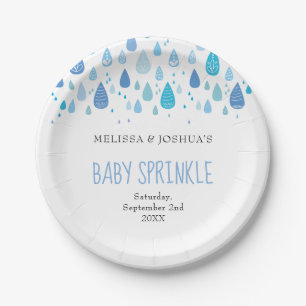 Cute Blue Raindrops Couples Baby Shower / Sprinkle Paper Plates