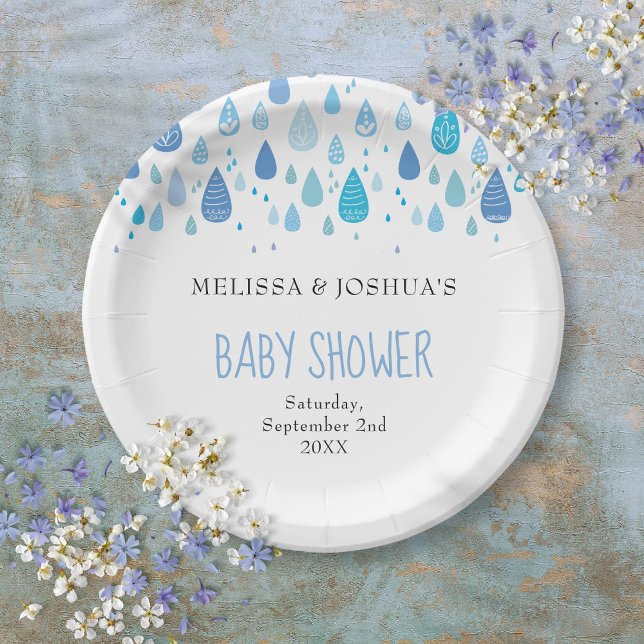Cute Blue Raindrops Couples Baby Shower Sprinkle Paper Plates (Cute Blue Raindrops Couples Baby Shower Sprinkle Paper Plates)