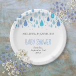 Cute Blue Raindrops Couples Baby Shower Sprinkle Paper Plates<br><div class="desc">Chic blue raindrops fall towards your personalized details on this cute baby shower,  sprinkle,  couples shower or gender reveal paper plate. Designed by Thisisnotme©</div>