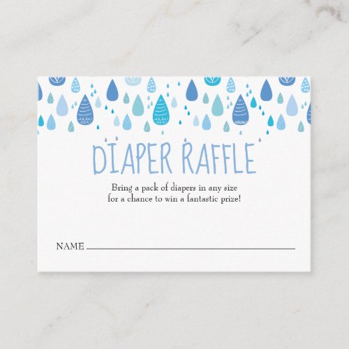 Cute Blue Raindrops Diaper Raffle Baby Shower Enclosure Card